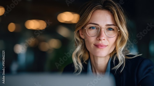 Woman with glasses smiles at the camera