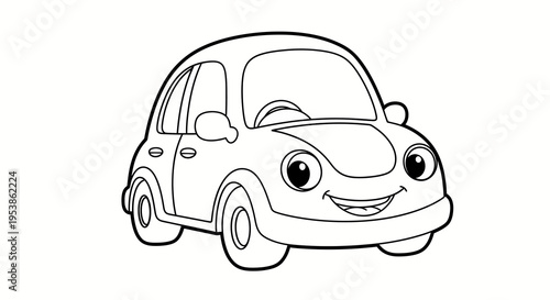 cute cartoon car smiling with big eyes for kids coloring book or children's educational material