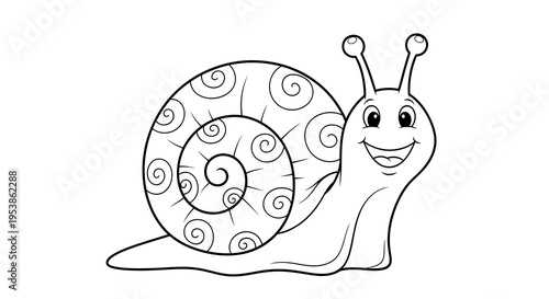 cute snail cartoon character with swirly shell for kids coloring book or educational material