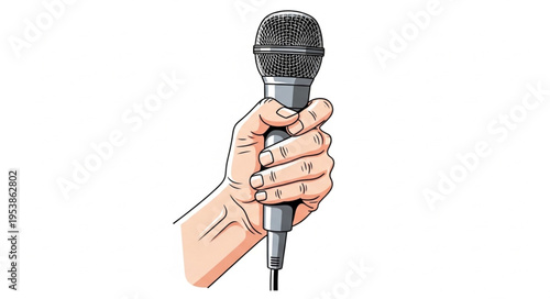 Hand Holding Microphone Illustration - Capturing Voice and Sound in Art.