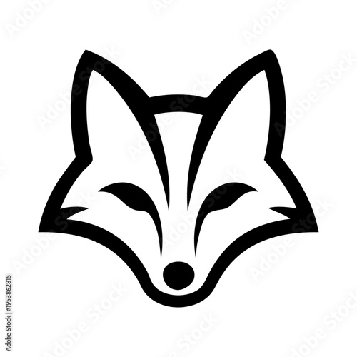 Logotipo con dibujo sencillo con líneas de la cabeza de un zorro vista de frente 