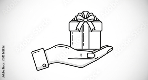 Hand Offering a Gift Box with Ribbon and Bow.