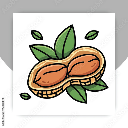Isolated Peanut Groundnut with Leaves Flat Illustration Organic Healthy Food Isolated on White Background,