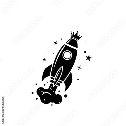Illustration of a Rocket with a Crown Launching into Space.