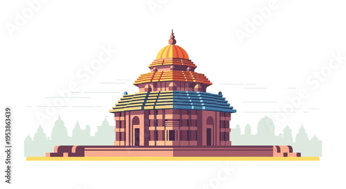 Detailed Vector Illustration of a Traditional Indian Temple Structure.