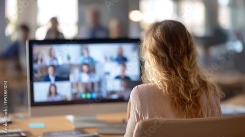 Woman attends online conference meeting