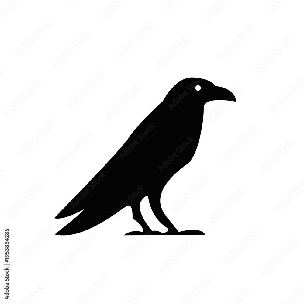 Fototapeta premium Black Raven Bird Silhouette on White Background Vector Icon Design