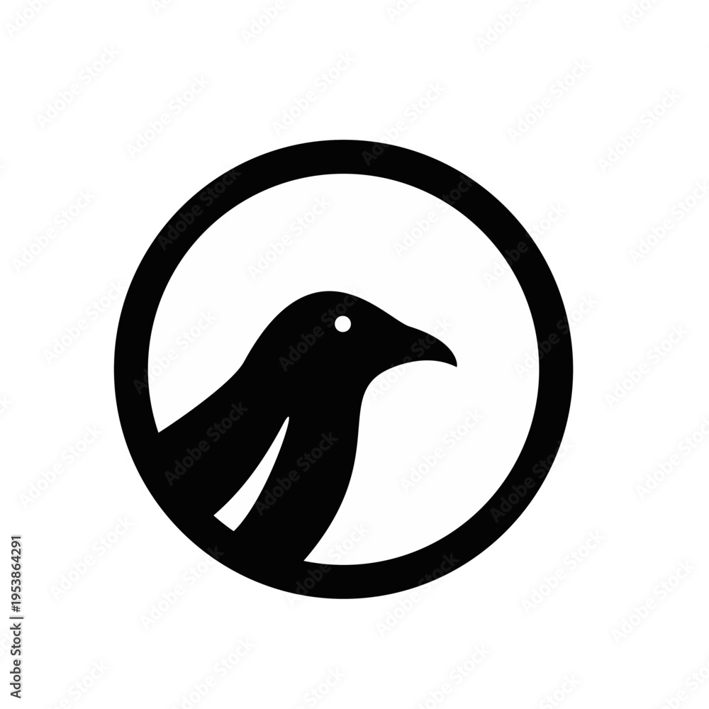 Fototapeta premium Minimalist Black Bird Silhouette Logo Inside a Bold Circular Frame Icon