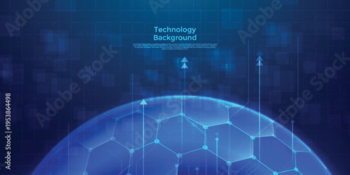 Futuristic Blue Digital Technology Background with Data Arrows, Network Grid and Global Innovation Concept