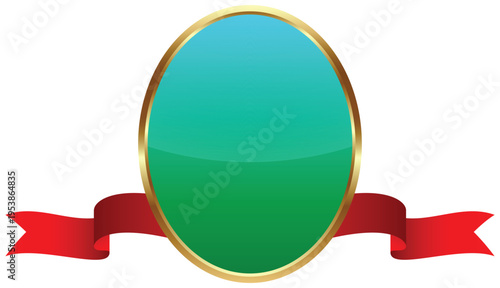 Blank oval badge featuring a royal gold rim and matching ribbon