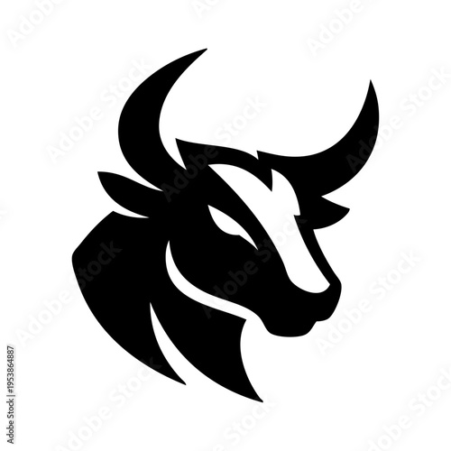 Logotipo con dibujo sencillo con líneas de la cabeza de un toro vista en perspectiva 