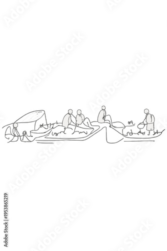 Eco Friendly Rooftop. Eco rooftops. Minimalistic one-line drawing people gardening and relaxing on green solar