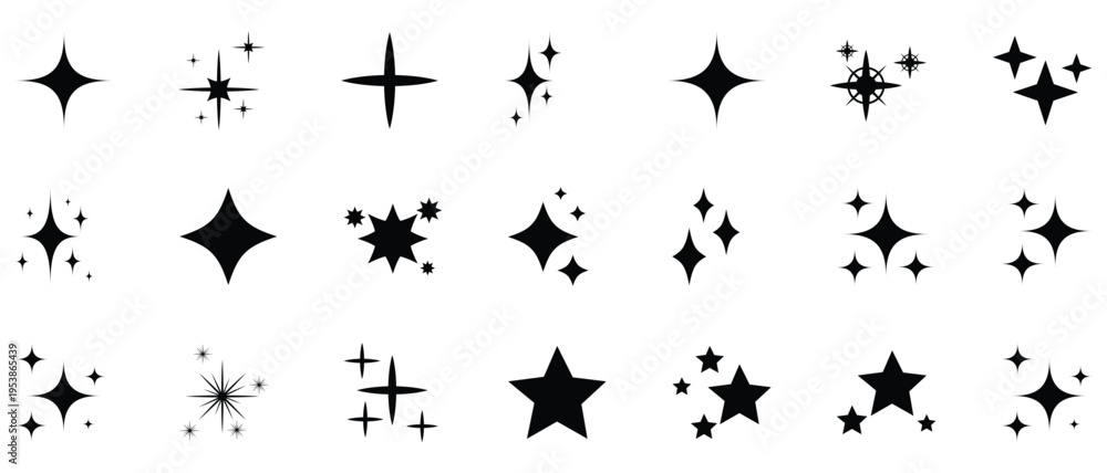 Fototapeta premium Collection of black starburst effects and sparkles