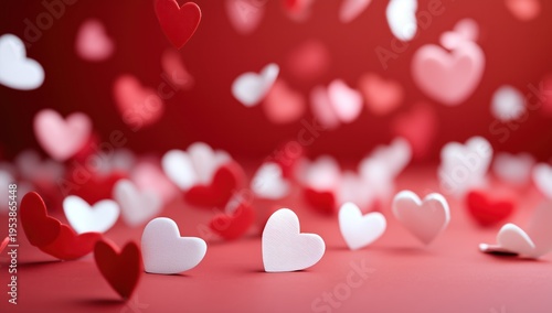 Romantic Red Background with Floating Heart Shapes for Valentine's Day Decor