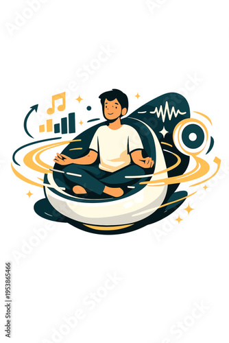 Futuristic Vibrational Therapy. Vibrational Therapy Pod. Person seated in floating pod with glowing abstract