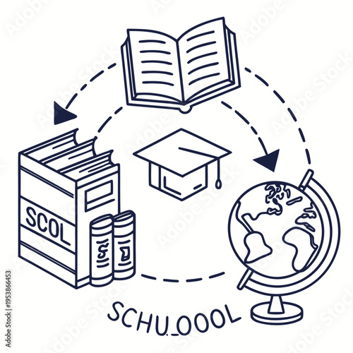 School with books globe and graduation cap education