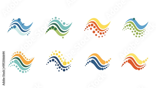 Abstract Wave Logos Set: Colorful Fluid Motion Dot Graphics