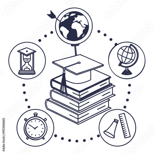 Educational with Books and Graduation Cap learning