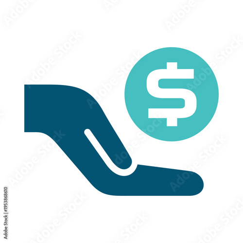 A hand holding a currency sign represents a fee or service charge. This graphic suits pricing pages, billing systems, accounting reports, and finance service materials