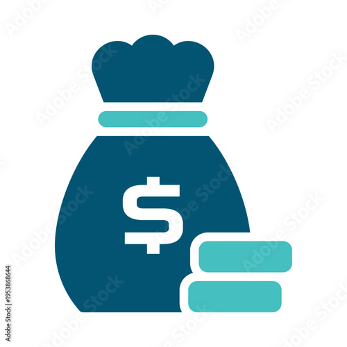 A money bag beside coins represents a specific amount or stored sum. This graphic suits billing summaries, accounting reports, payment pages, and finance management materials
