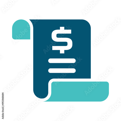 A rolled invoice sheet represents billing details and payment charges. This graphic suits accounting platforms, finance dashboards, subscription pages, and corporate administration materials