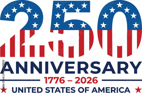 American patriotic 250th anniversary logo with stars and stripes design element for united states of america celebration