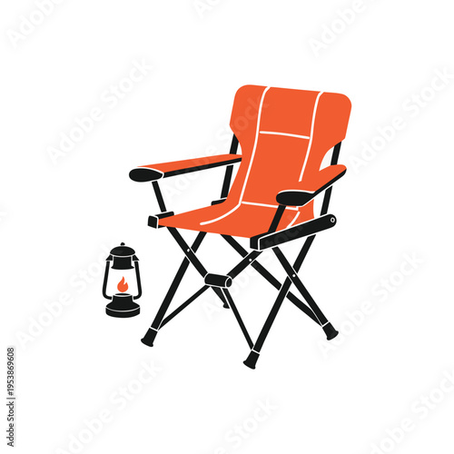 Minimalist camping chair with lantern in simple style Relaxing isolated on White Background