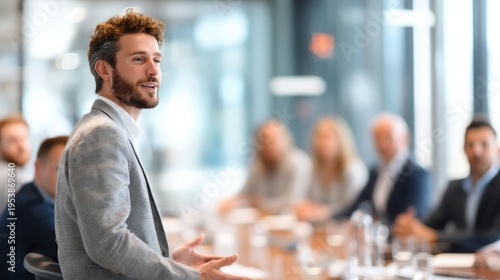 Businessman speaking at conference table