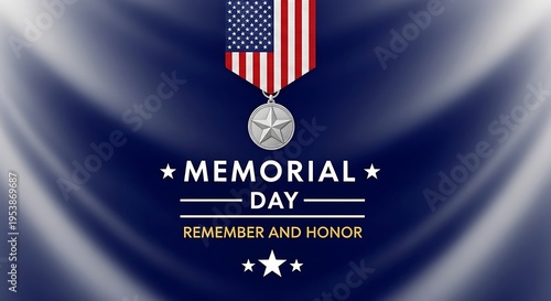 Memorial Day graphic design with American flag ribbon and star medal