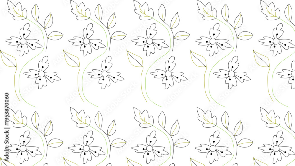 Fototapeta premium Elegant light floral repeat pattern with delicate line art design