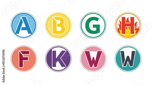 Colorful Letter Icons: A, B, G, H, F, K, W, W