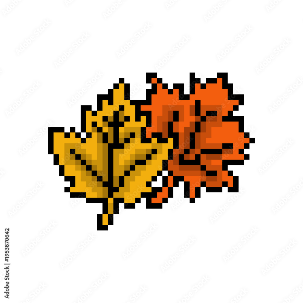 Obraz premium Vector Illustration of Maple Leaf with Pixel Art Design. Isolated Thanksgiving Graphic Pixel Art