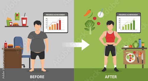 Mans dramatic weight loss transformation before and after healthy lifestyle.