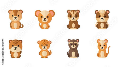 Cute Cartoon Baby Animals Collection: Bears, Tigers, Badgers, Lions