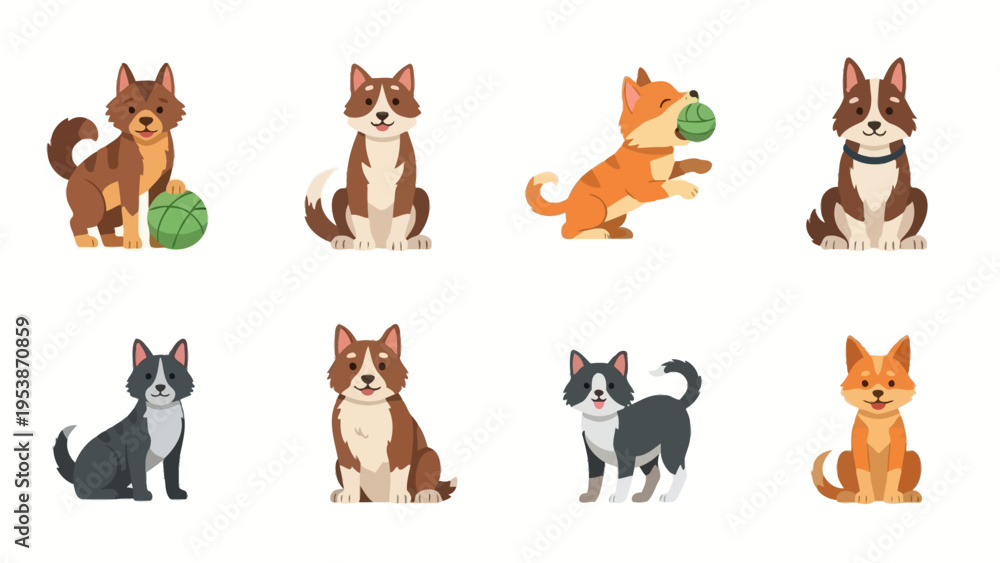 Naklejka premium Cute Pixel Art Dogs Collection: Playful Pups in Various Poses and Breeds
