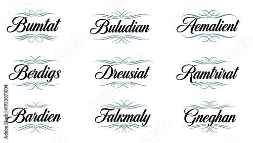 Elegant Calligraphy Text Labels with Decorative Flourishes