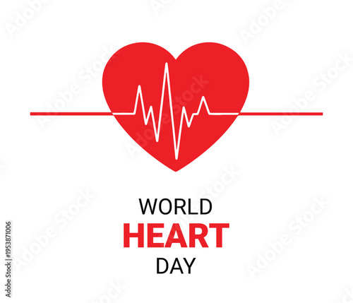 World heart day symbol featuring a heart with an electrocardiogram line