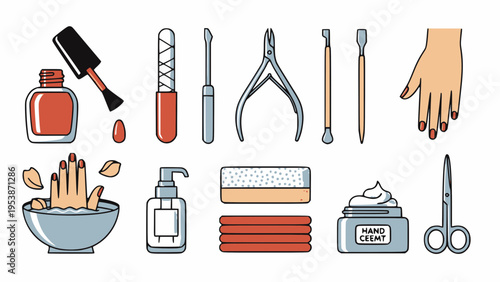 Manicure tools display various nail care.