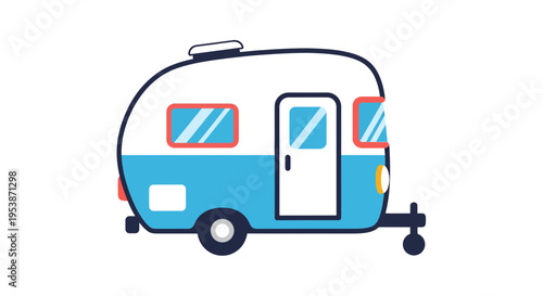 Cartoon camper illustration, vector style graphic, travel and adventure concept, isolated.