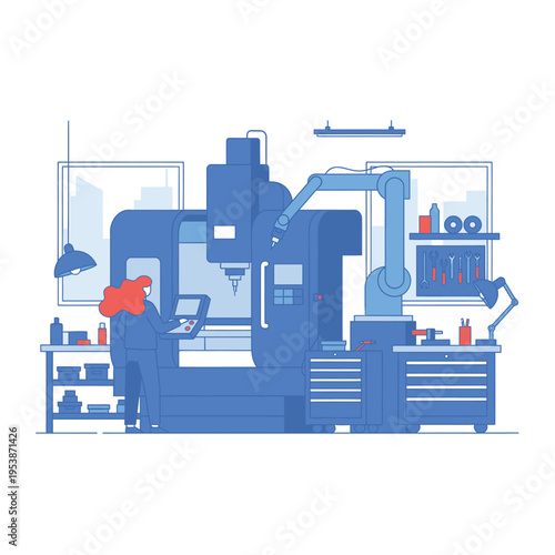 Advanced CNC Machining Center with Robotic Arm Automation.