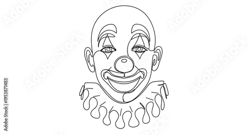 Minimalist Clown Face Line Art Drawing - Simple Entertainment Icon