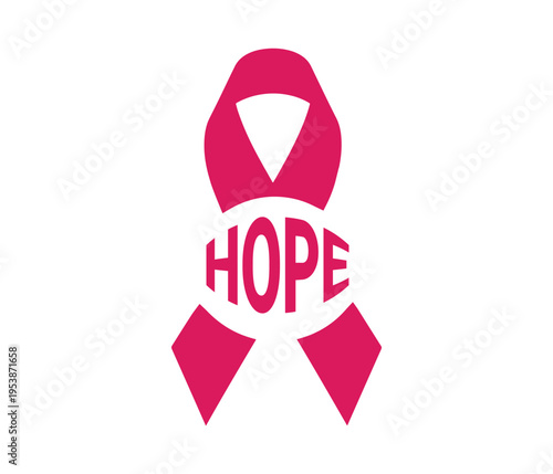 Pink ribbon symbolizing hope with the word hope written in the center