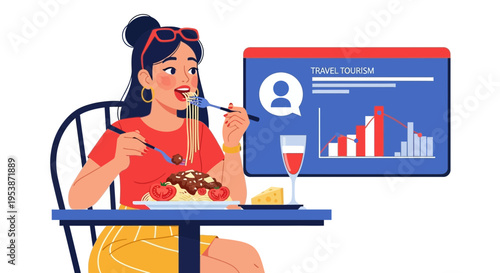 Woman enjoying a delicious pasta meal at a restaurant table.