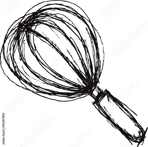 Hand drawn kitchen whisk sketch cooking utensil for mixing and whipping ingredients