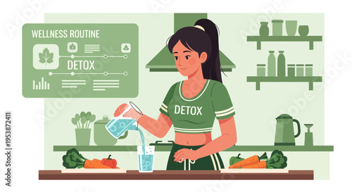 Woman preparing healthy detox drink in kitchen 1.