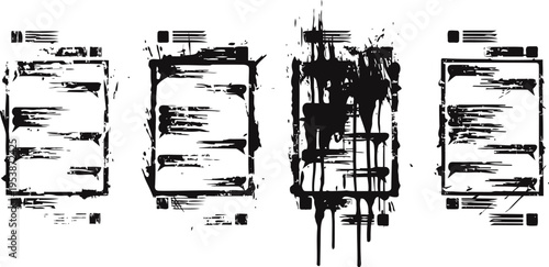 Set of four grunge paint splatter banners with abstract brush stroke textures and distressed effects