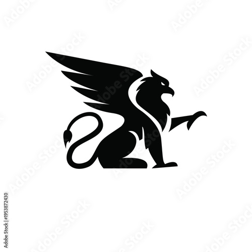 Black Silhouette Griffin Logo Design - Mythical Creature