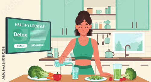 Woman preparing healthy detox drink in kitchen 2.