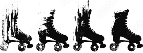 black retro roller skates silhouettes in different angles and styles isolated on white background