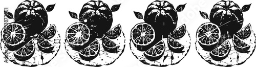 Four arrangements of sliced and whole fresh strawberries with leaves on a white background